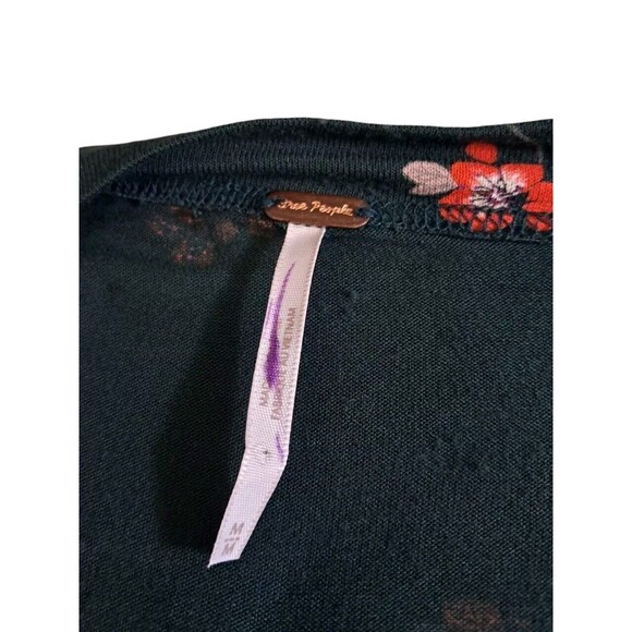 Free People Green Floral Flowy Long Sleeve Boho Plunge Neck Mini Dress Medium - Picture 8 of 12